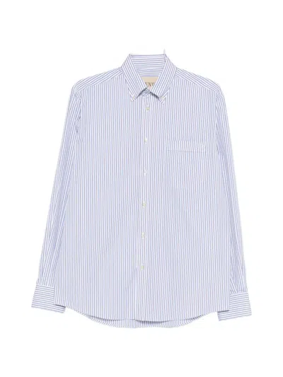 Valentino Cotton Shirt Long Sleeves Striped Collar In Blue