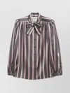 Valentino Striped Shirt With Bow And Collar In Gray
