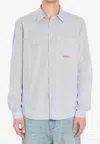 Valentino Striped Shirt With Embroidered Logo In Blue