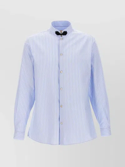 VALENTINO STRIPED SHIRT WITH STAND COLLAR AND BUTTONED CUFFS