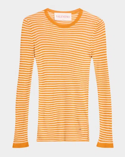 Valentino Striped Silk Knit Long-sleeve Sweater In Orangemulti