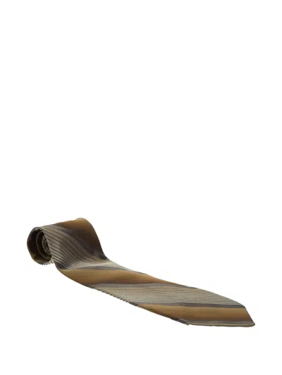 Pre-owned Valentino Garavani Striped Silk Tie In Brown
