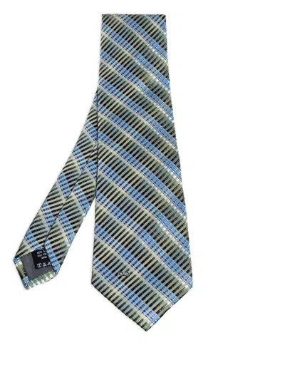Pre-owned Valentino Garavani Striped Silk Tie In Blue