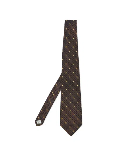 Pre-owned Valentino Garavani Striped Silk Tie In Brown