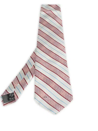 Pre-owned Valentino Garavani Striped Silk Tie In White