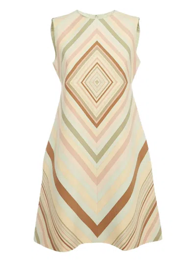 Pre-owned Valentino Striped Slip Dress In Neutral