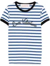 Valentino Womens Striped Embroidered Cotton-jersey T-shirt Avorio Blu In Blue