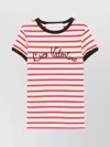 Valentino Women Ivory Striped Jersey Embroidered T-shirt