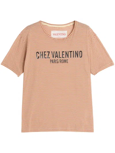 Valentino Striped T-shirt In Brown