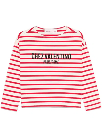 Valentino Womens Avorio Rosso Striped Brand-print Cotton-jersey T-shirt In Multi
