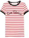Valentino Women Ivory Striped Jersey Embroidered T-shirt In Red