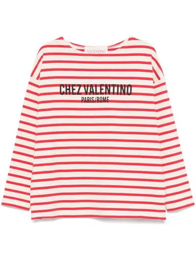 Valentino Gestreiftes T-shirt In Rot