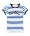 Valentino Womens Striped Embroidered Cotton-jersey T-shirt Avorio Blu In White
