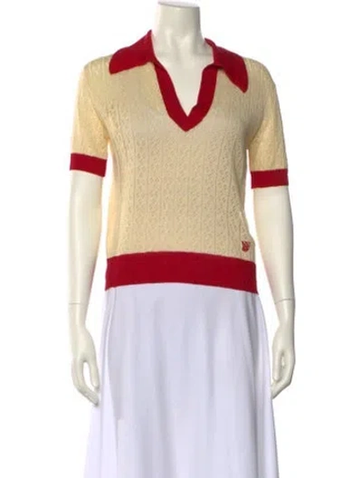 Pre-owned Valentino Striped Three-quarter Sleeve Polo W/ Tags In Yellow