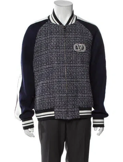 Pre-owned Valentino Striped Varsity Jacket In Gray