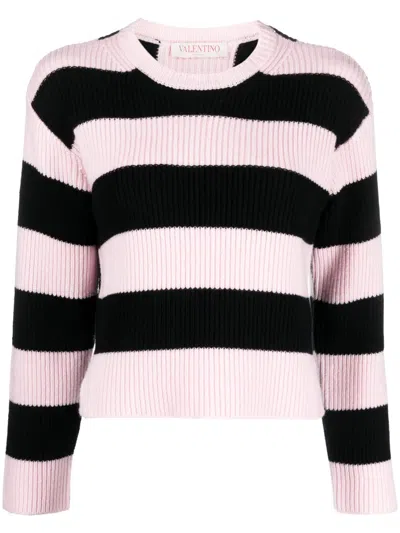 Valentino Striped Virgin Wool Jumper In Taffynero