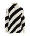Valentino Diagonal Stripe Virgin Wool Turtleneck Sweater In White