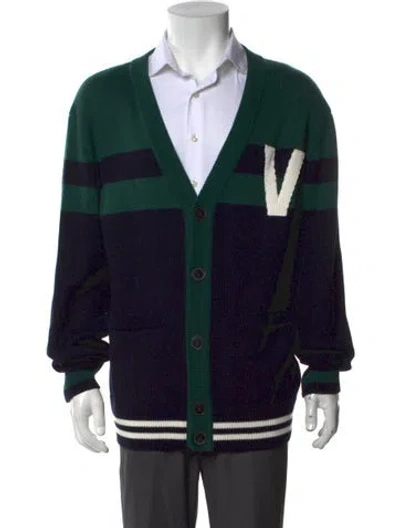 Pre-owned Valentino Striped V-neck Cardigan In Blue