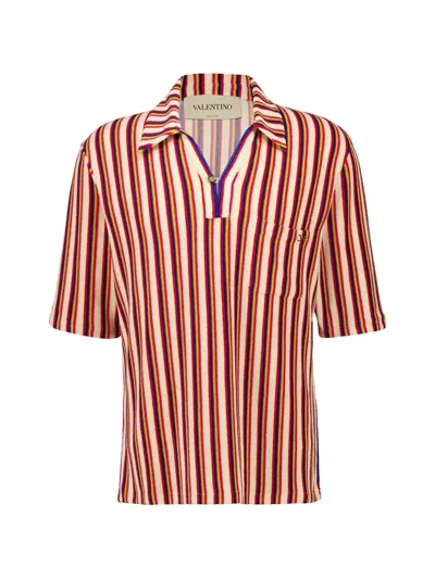 Valentino Striped V-neck Polo Shirt In Multi