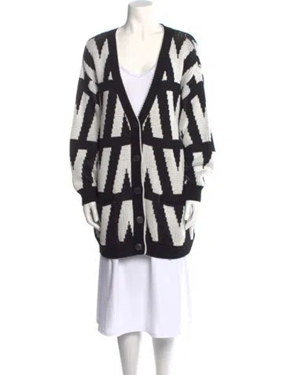 Pre-owned Valentino Striped V-neck Sweater In Black