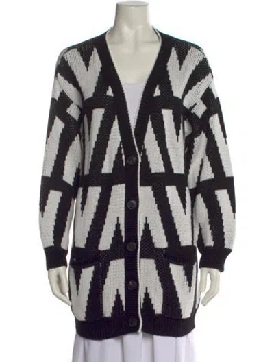 Pre-owned Valentino Striped V-neck Sweater In Black
