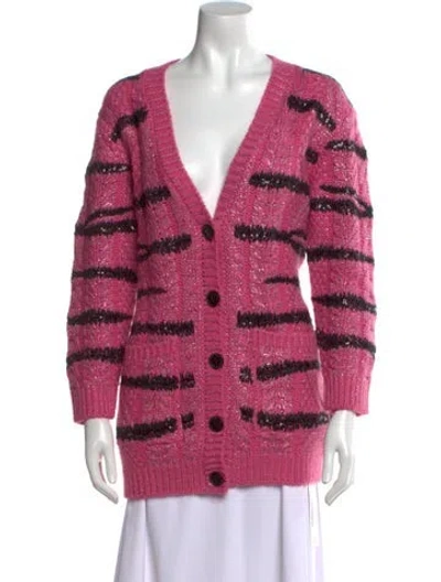 Pre-owned Valentino Striped V-neck Sweater In Pink