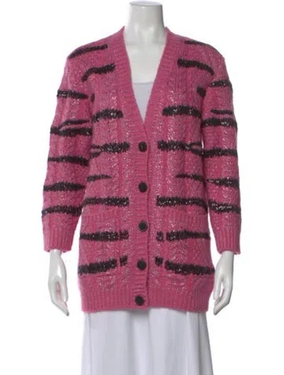 Pre-owned Valentino Striped V-neck Sweater In Pink