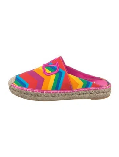 Pre-owned Valentino Garavani Striped Whipstitch Trim Espadrilles In Pink