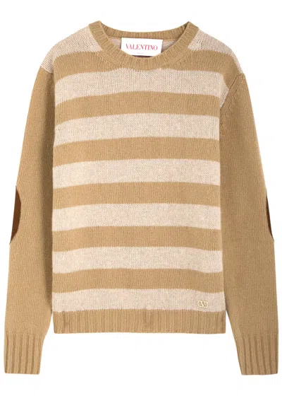 Valentino Striped Wool And Cashmere-blend Jumper In Beige