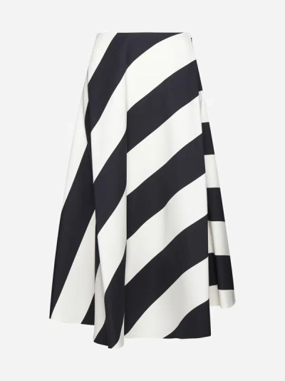 Valentino Crepe Couture Striped Midi Skirt In An Avorio Nero