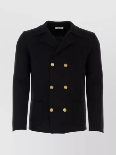 Valentino Structured Double-breasted Wool Cardigan With Chest And Patch Pockets In Black