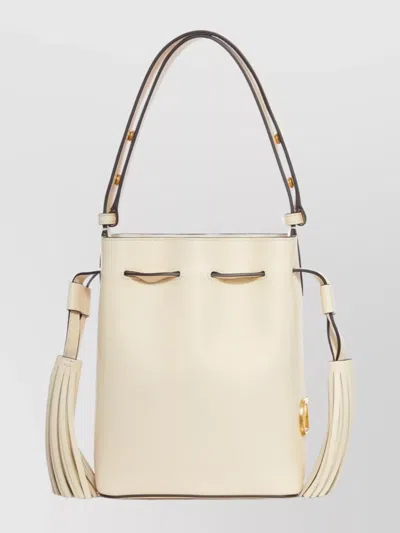 Valentino Garavani Structured Leather Shoulder Bag Tassel Detail In Neutral