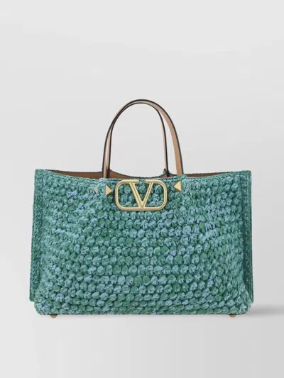 Valentino Garavani Structured Raffia Tote Bag With Adjustable Strap In Green