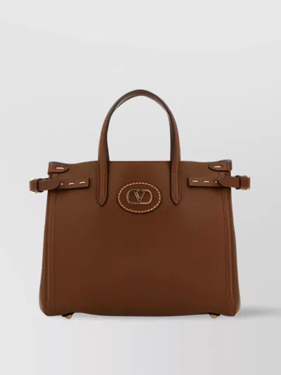 Valentino Garavani Structured Shape Shopping Bag With Top Handles In Brown