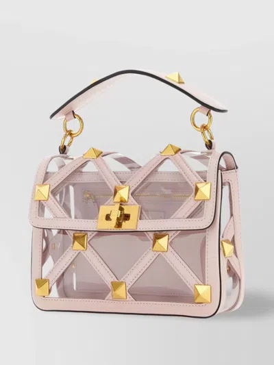 Valentino Garavani Structured Transparent Bag Studded Accents In Pink