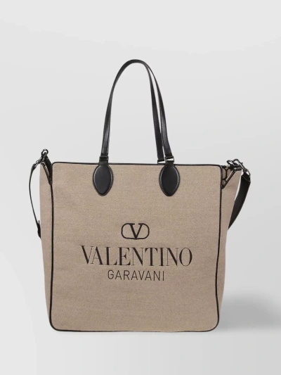 Valentino Garavani Structured Two-tone Tote With Handle And Strap In Brown