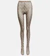 Valentino Beige\/black Tights With All-over Logo In Multicolor