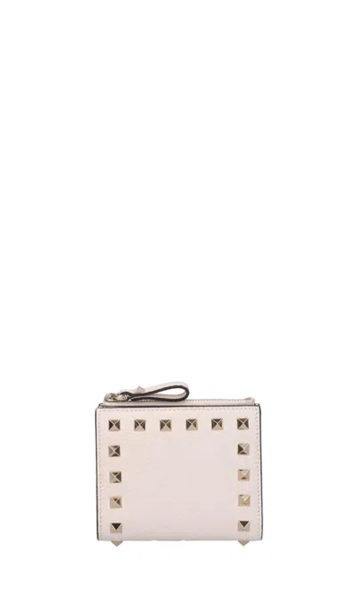 Valentino Garavani Stud Detail Bi Fold Wallet In Ivory