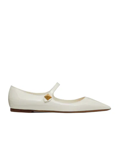 Valentino Garavani Stud Detail Leather Ballet Pumps In White