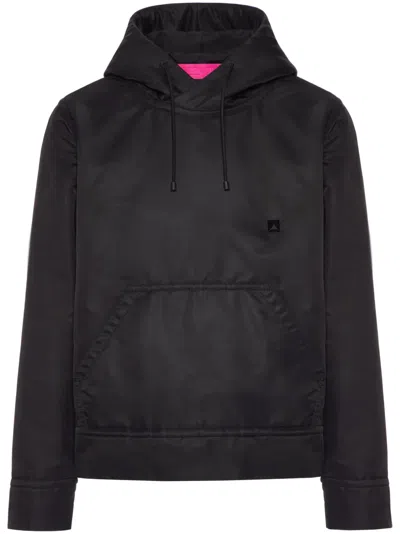 Valentino Cotton And Nylon Hoodie With Stud In Black