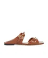 Valentino Rockstud Leather Flat Sandals In Brown