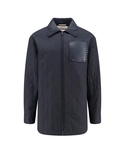 Valentino Stud Detailed Zip-up Jacket In Blue