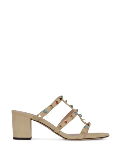 Valentino Garavani Valentino Garavani Rockstud Slide Sandals In Brown