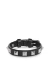 Valentino Garavani Rockstud Leather Bracelet With Palladium Studs In Black