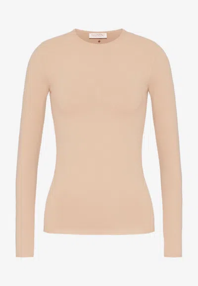 Valentino Stud-embellished Long-sleeved Top In Sand