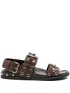 Valentino Embellished Double-strap Sandals In Brown