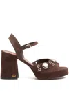 Valentino Stud Eyelet Leather Nellcôte Platform Sandals In Brown