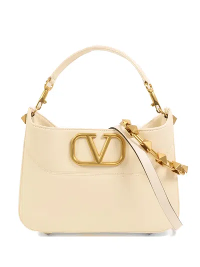 Pre-owned Valentino Garavani Stud Sign Vlogo Shoulder Bag In Neutral