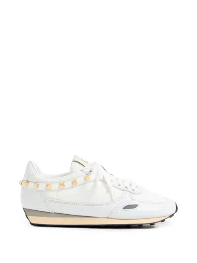 Valentino Garavani Stud Up Leather And Nylon Sneakers In White