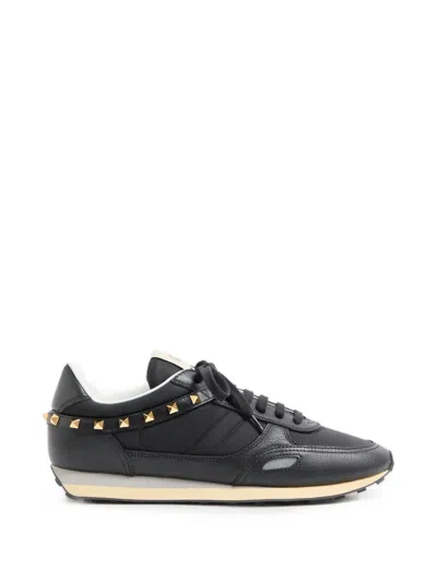 Valentino Garavani Stud Up Embellished Leather-trimmed Sneakers In Black